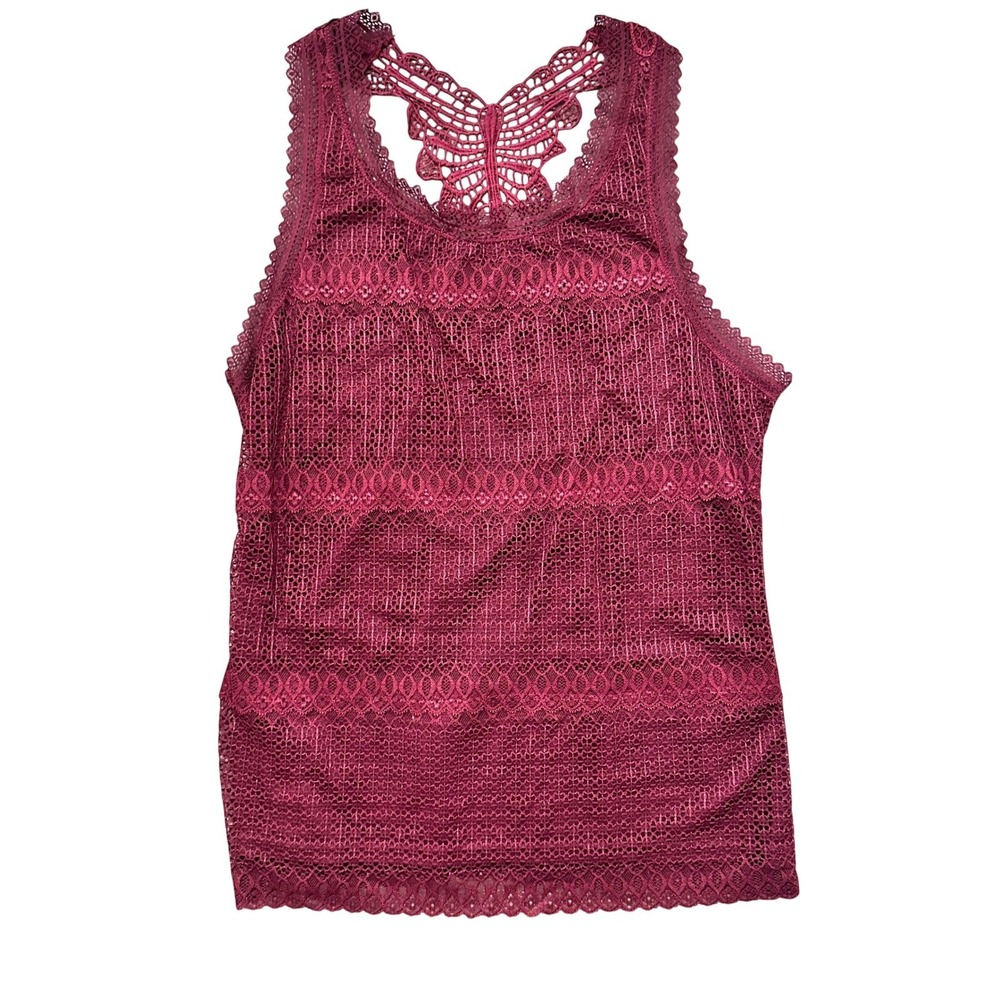 Romeo + Juliet Couture Lace Tank Top Burgundy Boho Festival Racerback Large NWT